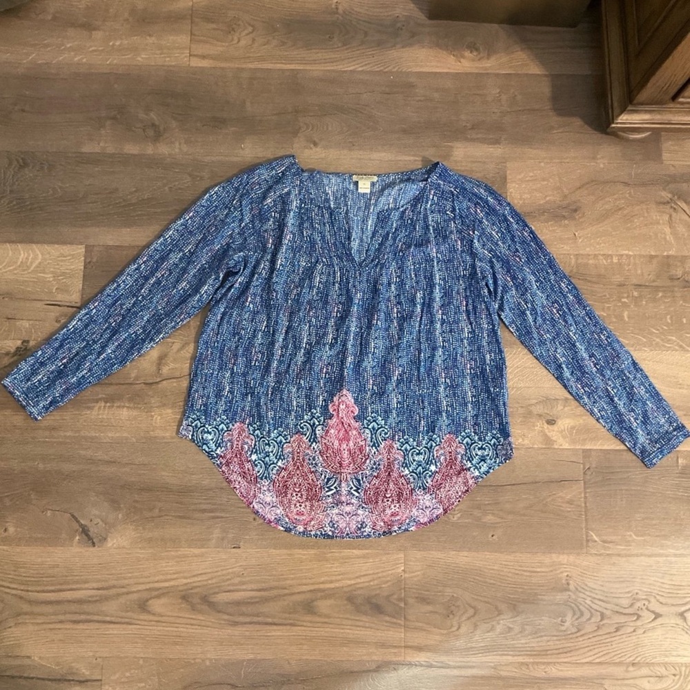 Lucky Brand blue, red v-neck blouse, XL